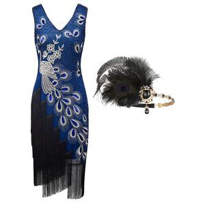 5217 Womens 1920s Vintage Peacock Flapper Dresses Sequin Beaded